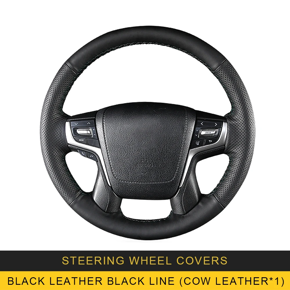 Black leather black Carманго Чехлы рулевого колеса автомобиля кожа с иглой и резьбой внутренний аксессуар для Toyota Land Cruiser Prado 150 J150 2700 - Название цвета: Black leather black