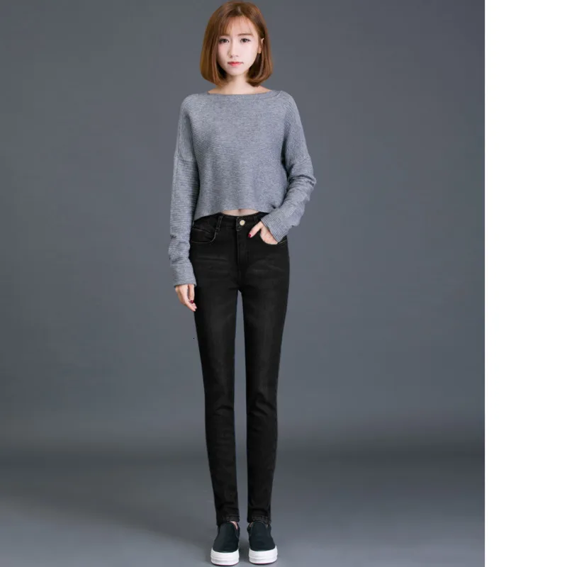 Warm Winter Fleece Fur Jeans Women Pants Plus Size Thick Velvet Plush Skinny Jeans High Waist Elastic Denim Female Trousers