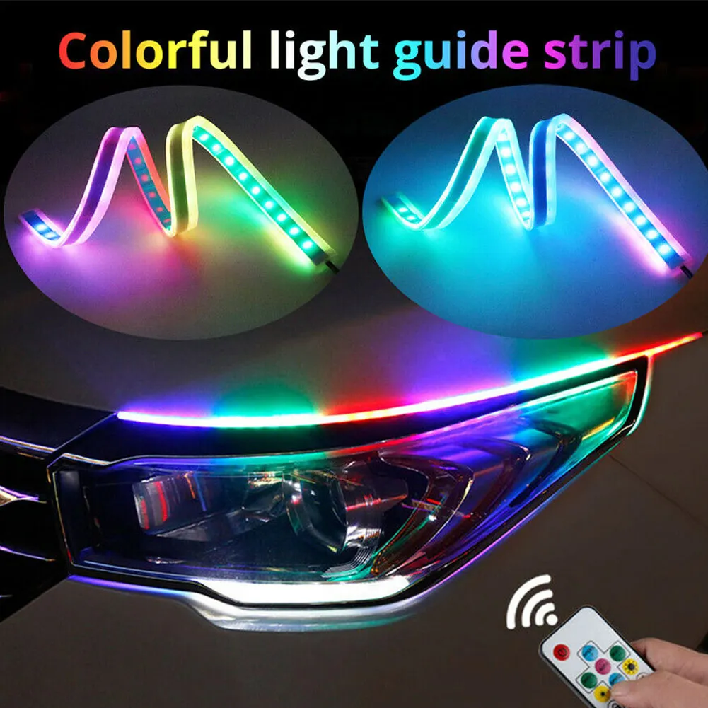 Автомобильный RGB светодиодный светильник в полоску, головной светильник, поворотный сигнальный светильник с пультом дистанционного управления, DRL светодиодный, дневные ходовые огни, белый указатель поворота Yel