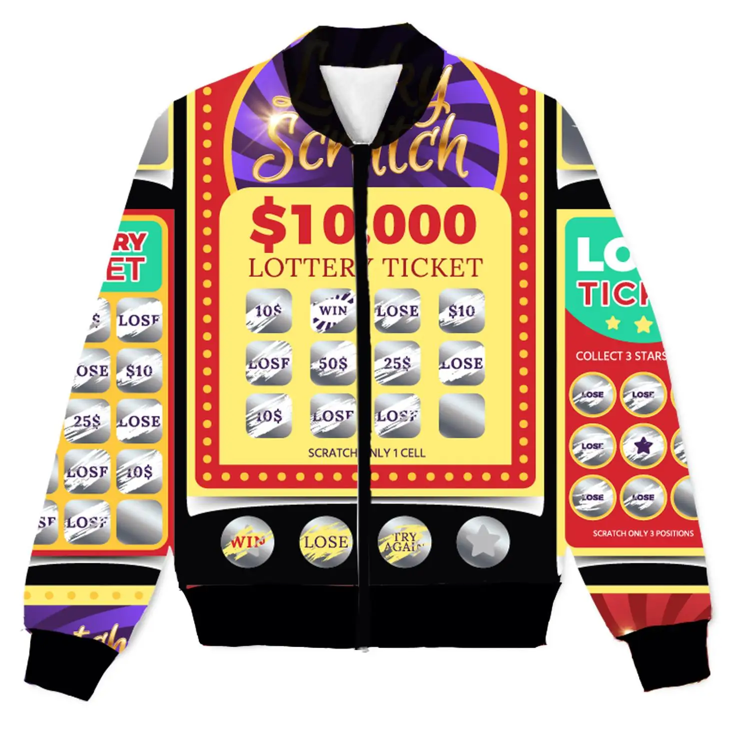 REAL American SIZE Lottery Ticket Sublimation print Zipper Up Jacket