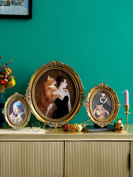 

6/7/12 Inch European Palace Vintage Photo Frame Resin Family Portrait Nightstand Oval Wall Hanging Picture Frames Home Decor