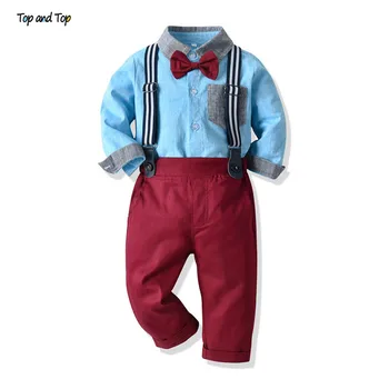 

Top and Top Kids Boys Casual Clothes Set Long Sleeve Bowtie Shirt+Suspender Pants Gentleman 2PCS Suit Children Clothing Set
