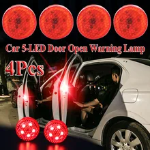 Carauto 5 leds lâmpada de aviso de porta, 4 unidades, estroboscópica, flash, anti-colisão, luz de segurança traseira indução magnética sem fio 3 cores