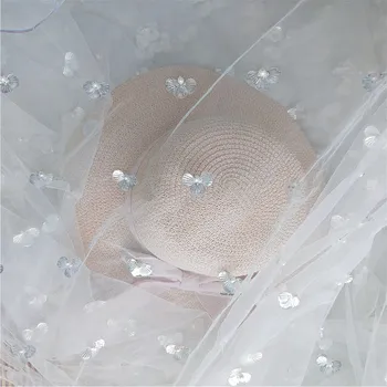 

Summer new sewn beads shell pearl Sequin mesh fabric scattered flowers embellished lace fabric