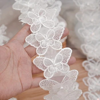 

butterfly lace fabric Pearl Embroidered Lace Trim Ribbon handmade DIY Sewing accessories Craft For Costume Hat garment patches