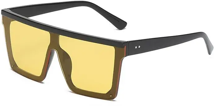 Женские солнцезащитные очки больших размеров с квадратными линзами,, роскошные брендовые, модные, с плоским верхом, красные, черные, с прозрачными линзами, с зеркальными линзами, UV400 - Цвет линз: black yellow