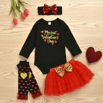 

Fashion Girls Clothes Outfits My first valentine Day Infant Baby Girl Valentine's Romper Tutu Skirt Hairband Leg Warmer Set New