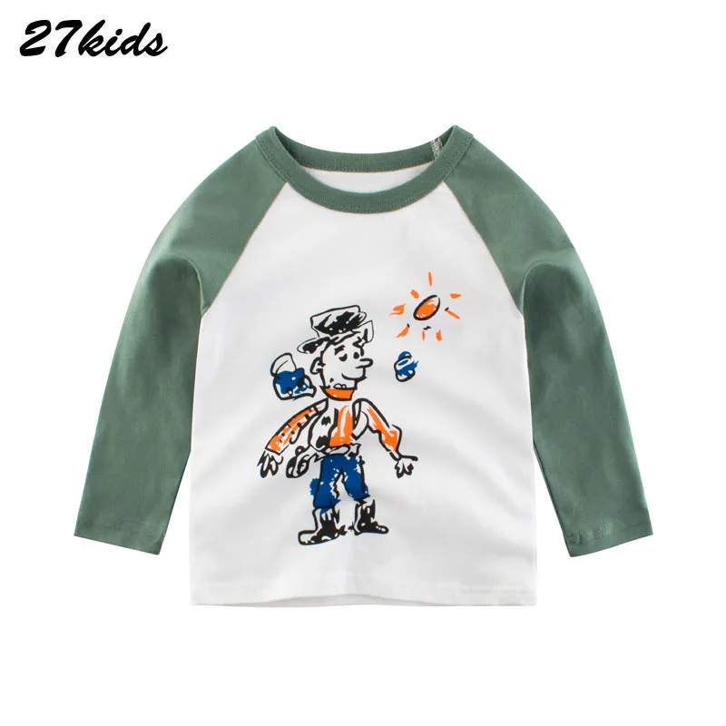 27Kids Boys Girls Astronaut Pattern Детская футболка Дети Уличная Мода Стиль Хлопок Футболка с длинным рукавом Детские Верх для Мальчиков