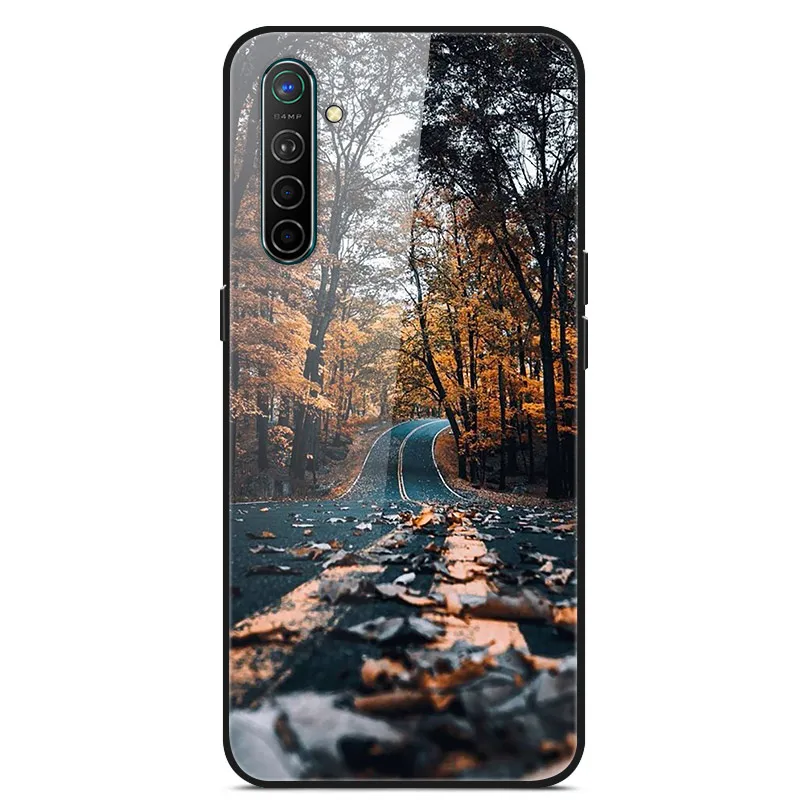 Закаленное Стекло чехол для Oppo Realme X2 чехол пространство цветок чехол для Oppo Realme XT чехол силиконовый бампер чехол для Oppo Realme X2 Pro - Цвет: Темно-красный