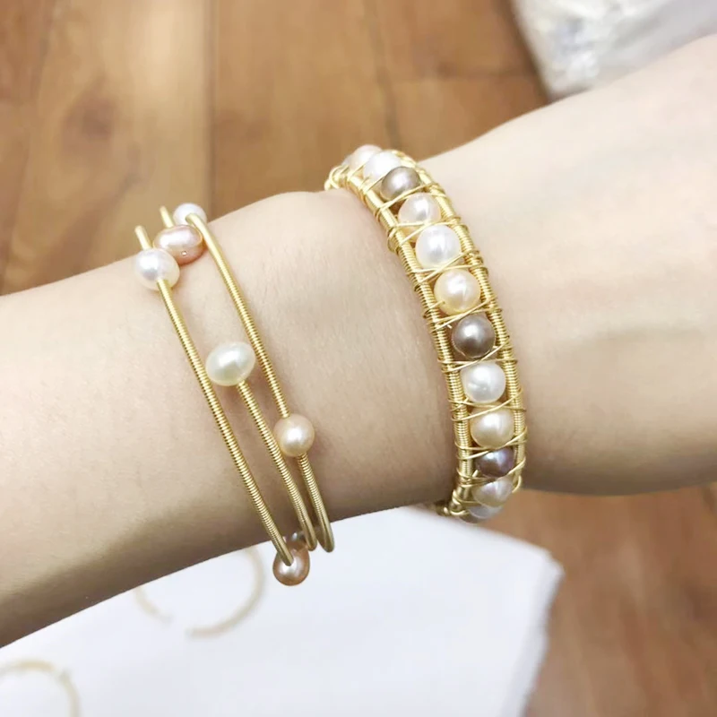Multi-colored Baroque Pearl Pulsera Hombre Gold Bangles For Women Non-fading Luxury Jonc Bracelet Femm New Trendy Jewelry