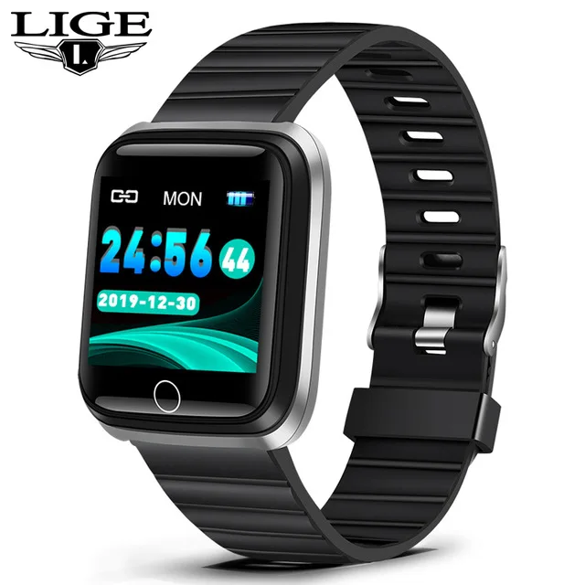Silver black LIGE, Новые смарт-часы для мужчин и женщин, монитор сердечного ритма, кровяное давление, фитнес-трекер, умные часы, спортивный браслет, Relogio masculino - Цвет: Silver black