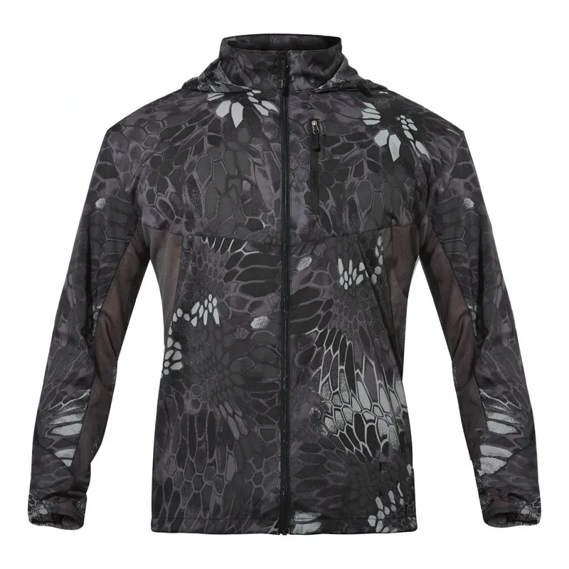 Black snack Camo Ветровка мужская куртка мужская Новая летняя мужская быстросохнущая тактическая кожаная куртка с капюшоном дышащая куртка тонкая ветровка Солнцезащитная армейская военная куртка мужская ветровка тактическая куртка - Цвет: Black snack Camo