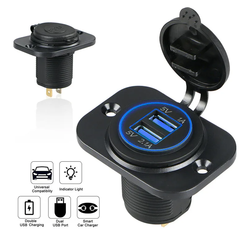 Синий 3.1A двойной USB порт автомобильное зарядное устройство розетка водонепроницаемый 12 В светодиодный для Iphone Путешествия измеритель напряжения гнездо адаптера питание - Название цвета: Синий