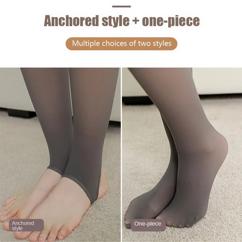 Black Women Thin Tights Legs Fake Translucent Flawless Legs Fake Translucent Warm Fleece Pantyhose -Black/Gray/Coffee Original legging