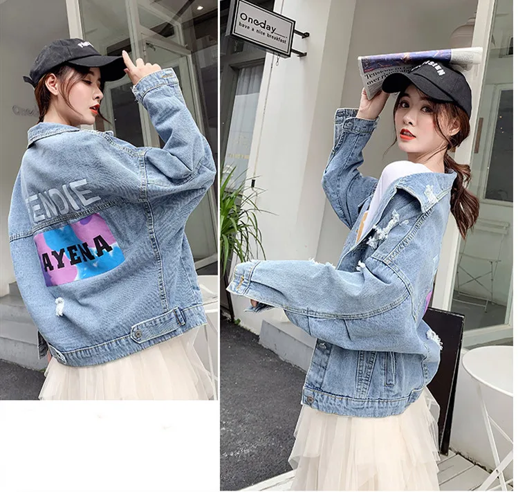 Женская Повседневная модная тонкая джинсовая куртка с дырками весенняя и осенняя новая свободная джинсовая куртка