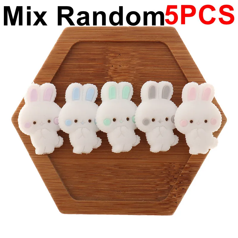 Bunny-Mix Random Fkisbox 5 шт. Кролик Силиконовый грызунок детский прорезыватель из бисера Кролик BPA бесплатно младенческий Прорезыватель для зубов ожерелье DIY жевательные Подвески Подвеска игрушка единорог - Цвет: Bunny-Mix Random
