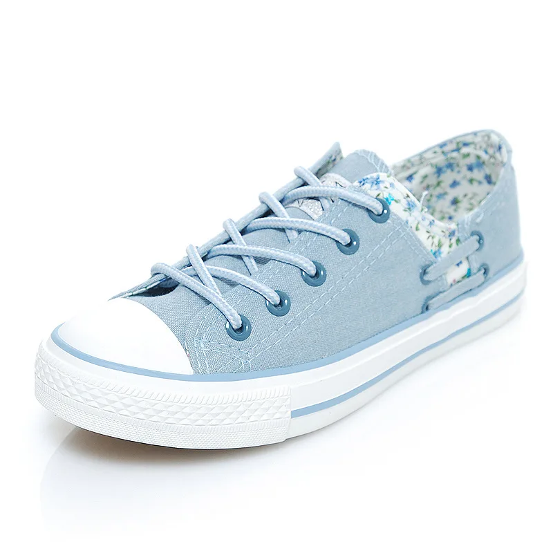 Light blue Женская летняя обувь из вулканизированной ткани; кроссовки; парусиновая обувь для женщин; модная обувь для девочек; zapatillas mujer; женская джинсовая обувь на плоской подошве со шнуровкой - Цвет: Light blue