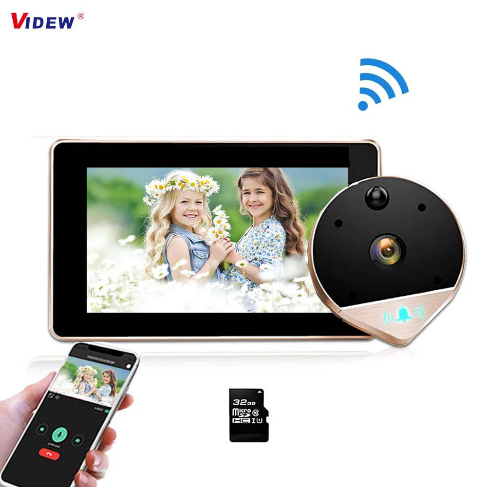 Videow-timbre de puerta con WiFi, Visor de 1080P, mirilla, cámara de visión nocturna con Monitor de pantalla LCD de 4,3 pulgadas para seguridad del hogar