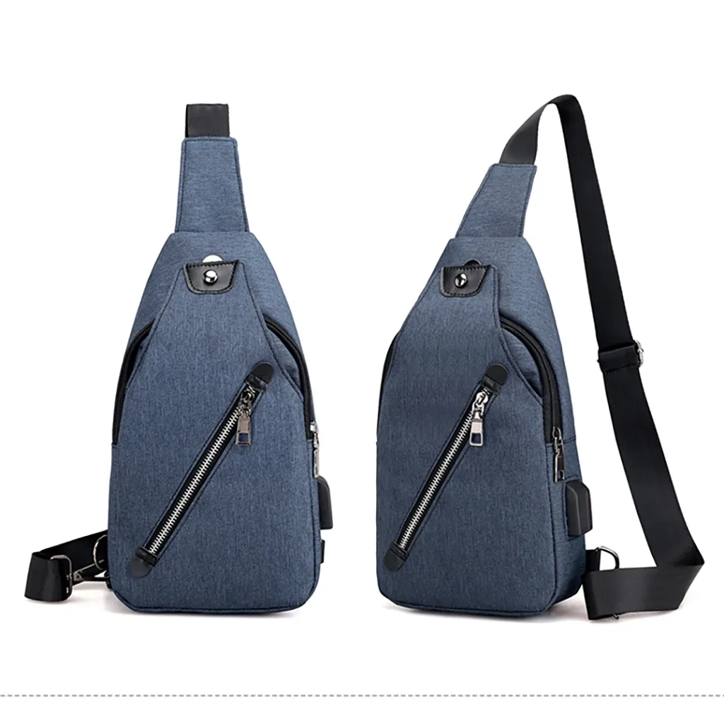 Мужская нагрудная сумка с USB, одноцветная сумка через плечо, высокое качество, Оксфорд, сумки через плечо, Мужская многофункциональная сумка через плечо