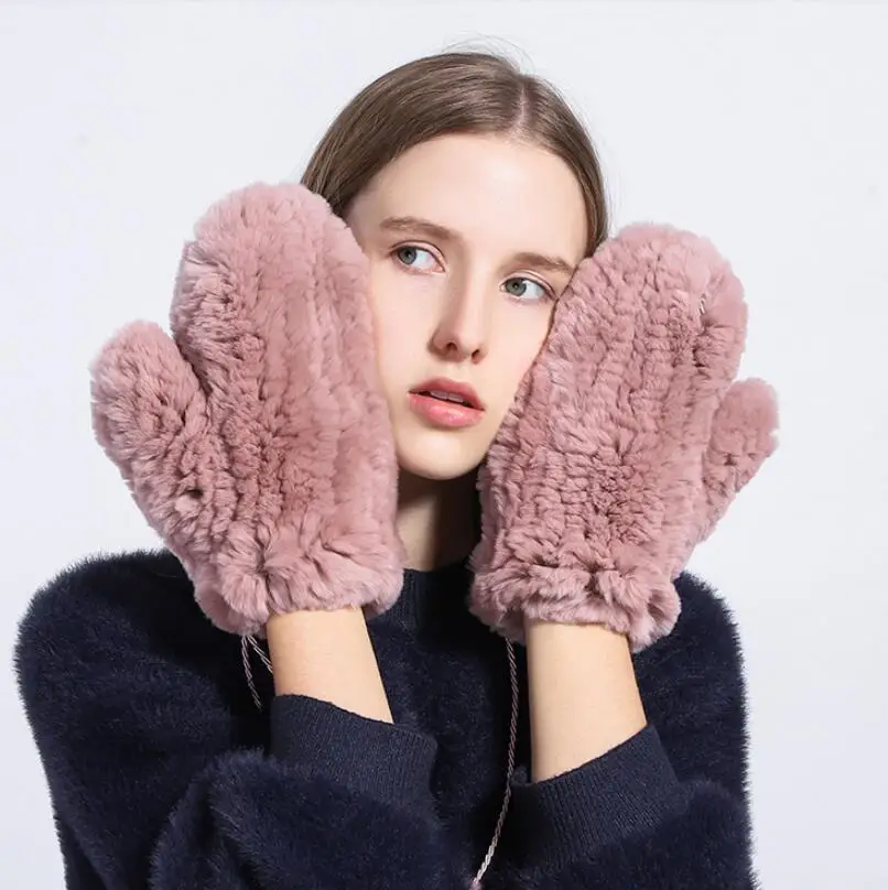 ZDFURS * جديد الشتاء النساء ريال ريكس الأرنب قفازات من الفراء محبوك ريال ريكس الأرنب الفراء القفازات رائجة البيع سيدة دافئة لينة