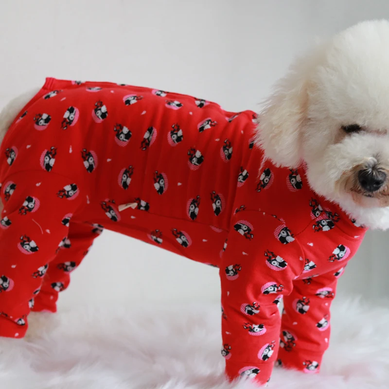 Комбинезон для собаки хлопок комбинезон одежда для щенка защита живота для маленьких собак пижамы длинный рукав красный свитер Чихуахуа Мопс