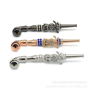 

Portable Three-colour Owl Pattern Diamond Metal Small Pipe Pipe Parts Removable Yanju Pipe