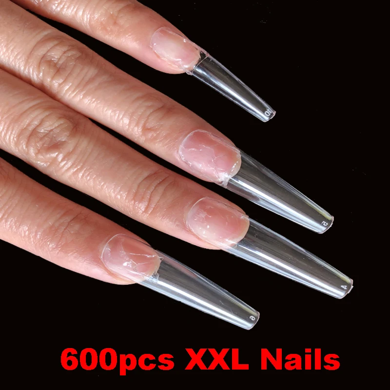 600pcs Bag Clear Natural Xxl Extra Long Coffin Stiletto Fake Nail Tips Set Acrylic Half Cover Transparent Salon False Nails False Nails Aliexpress