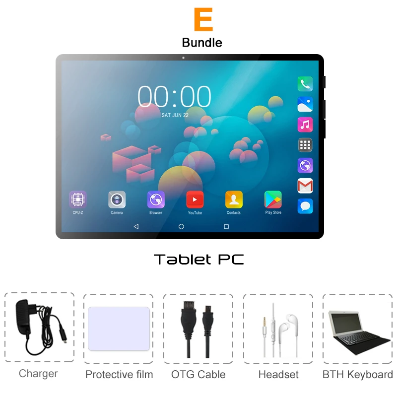 Mx960 10,1 дюймовый планшетный ПК Android 9,0 для Google Play 2.5D Закаленное стекло экран Восьмиядерный SIM 3g 4G LTE wifi gps ram 6 ГБ 128 ГБ - Комплект: Комплект 5