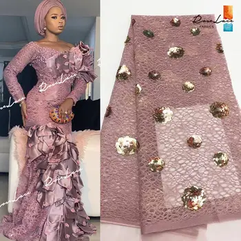 

2020 Unique Hand Made Mesh Net Lace Fabrics With Sequins African Nigerian Women Wedding Bride Dress Prom Party Laces Material