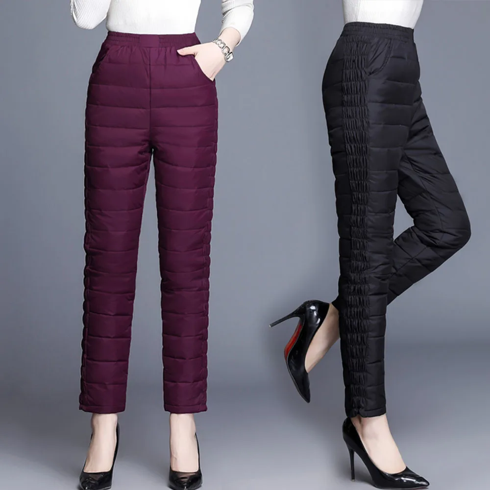 Women Pants Trousers Winter High Waisted Outer Wear Women female Fashion  Slim Warm Thick Duck Down Pants Trousers