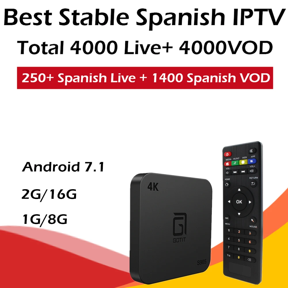 S905 Android tv Box+ 1 год Арабский испанский французский IP tv 4000Live+ 4000 VOD 1G/8G& 2G/16G Wifi 4K HD HDMI Smart IP tv Box Европа IP tv