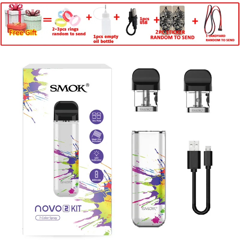 SMOK pod starter kit SMOK novo 2 kit cobra covered vape pen kit с 450 мАч встроенным аккумулятором 2 мл емкость pod system kit - Цвет: novo2 7color spray