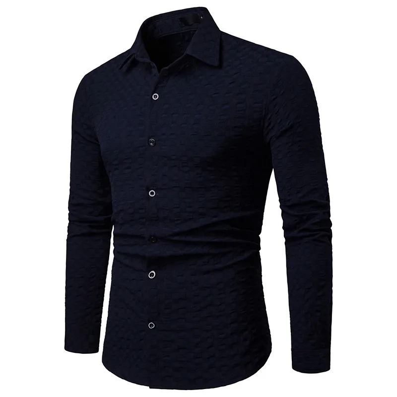 Мужская повседневная однотонное с длинным рукавом рубашка Slim Fit Мужская одежда для бизнеса рубашка брендовая мужская одежда мягкая удобная плюс размер