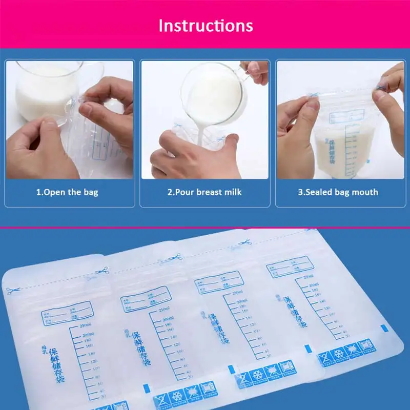 30Pcs Milk Freezer Bags Breast Milk Storage Bags Leakproof Zip Closure Baby Food Storage Breastmilk Feeding Accessories 250ml