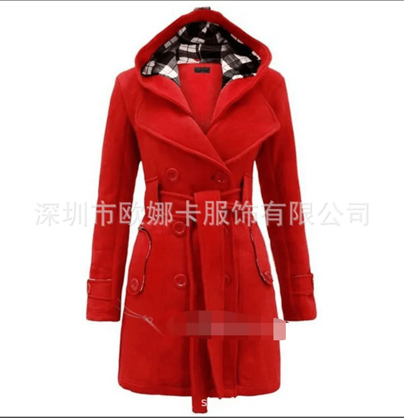 AliExpress EBay стиль шаблон с капюшоном Дафлкот пояс двубортный длинное пальто Высокое качество ткань