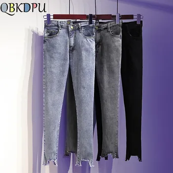 

Mom Plus Size High Waist Ankle-Length Skinny Jeans Ladies Slim Denim Pants Women Stretch Jeans Female broken Tassel Streetwear