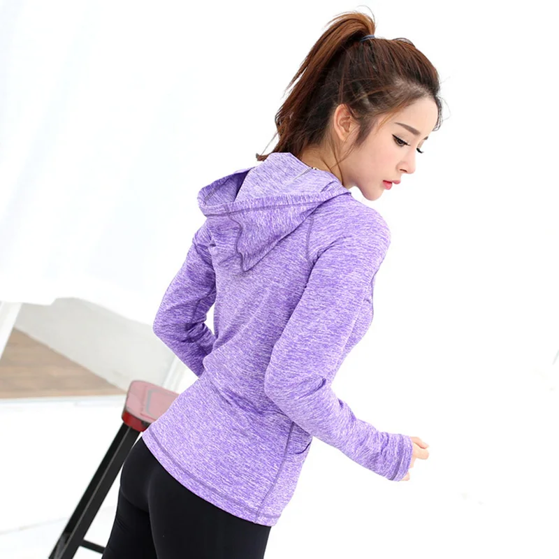 Women's Sports Jersey Shirt Long Sleeve Outdoor Workout T-shirts Gym Yoga Top Fitness Running Shirts Sport Tees - Цвет: purple