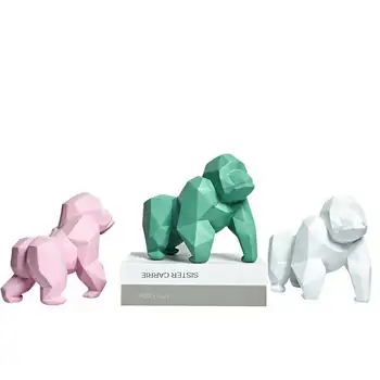 

Nordic Geometry Macarons Gorilla Resin Craftwork Statue Creative Abstraction Simulation Animal Home Living Room Ornaments