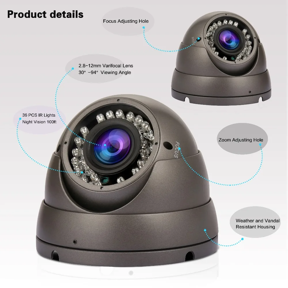 UniLook 2MP 1080P купольная камера безопасности 4в1(TVI/AHD/CVI/CVBS 960 H) 2,8 мм-12 мм варифокальный объектив Eyeball Cam IR 30 м AZ-AC3222B