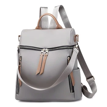 

Nylon Waterproof Backpack High Quality Schoolbags For Teenagers Female Fashion Zipper Shoulder Bag Solid Color Backpack