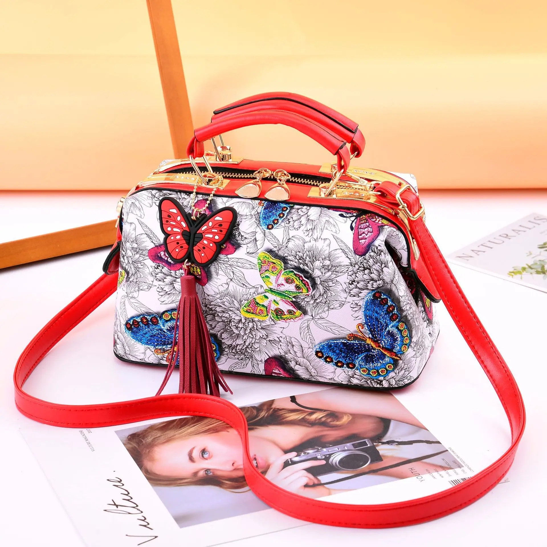 

Ougger Small Women Crossbody Bag Handbags Latest model Style Red PU Flap Bag with Cartoon Printing for Shopping