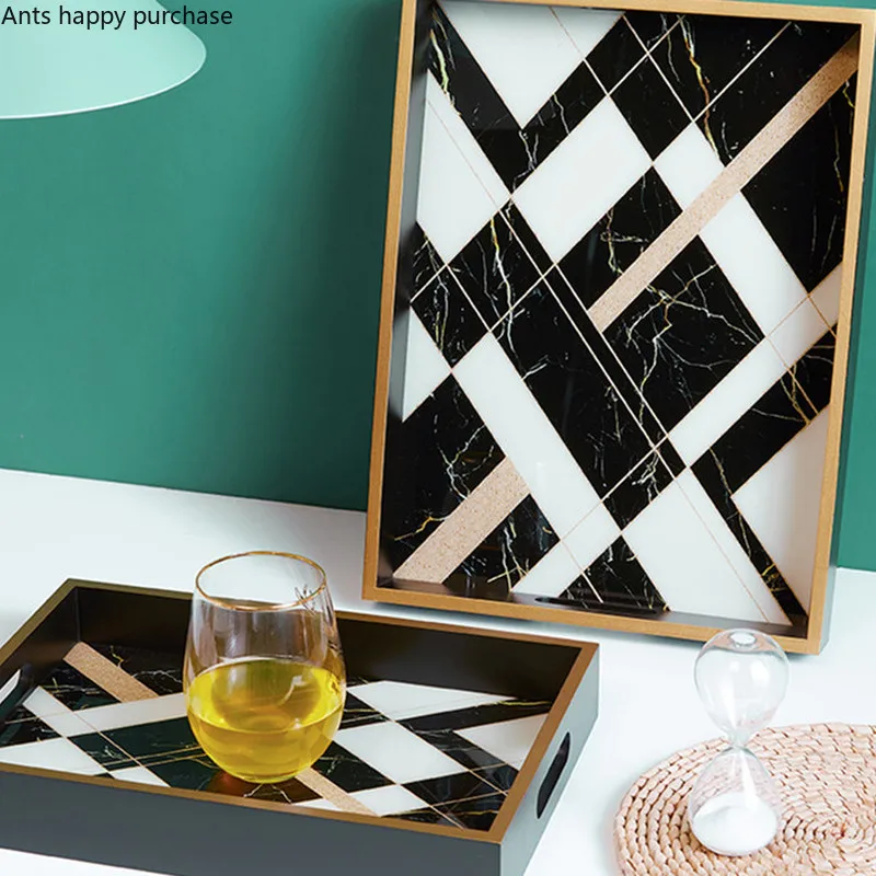 Nordic Storage Tray Rectangle Fruit Dessert Snack Mirror Tray Cup Tea Plate Coffee Table Decoration Household Sundries Storage