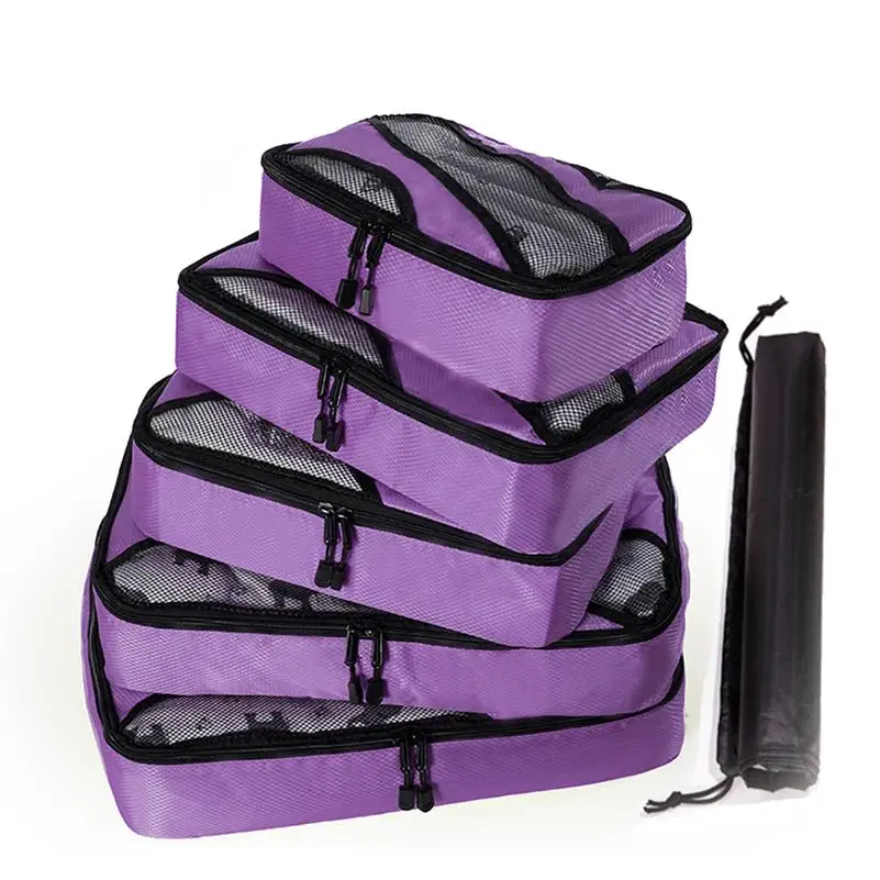 Сумка для багажа нейлоновая/Женская/Большая/Дамская/Большая/водонепроницаемая/Дорожная сумка органайзер наборы для упаковки кубик Органайзер сумка для путешествий - Цвет: PURPLE 5 SET