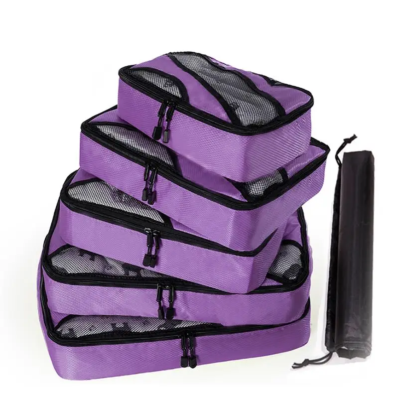 PURPLE 5 SET Сумка для багажа нейлоновая/Женская/Большая/Дамская/Большая/водонепроницаемая/Дорожная сумка органайзер наборы для упаковки кубик Органайзер сумка для путешествий - Цвет: PURPLE 5 SET