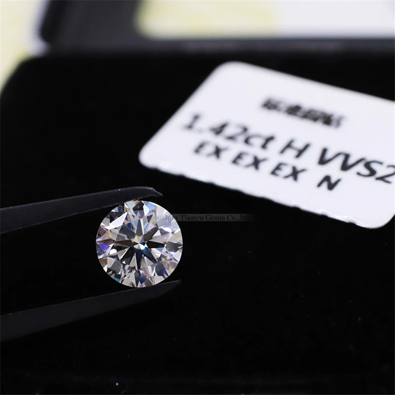 Драгоценные камни Tianyu россыпью в лаборатории Алмазы Roun Brilliant Cut 1.42ct H Color VVS2 HPHT/CVD IGI