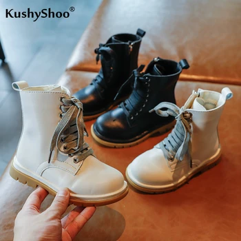 

Kushyshoo Motorcycle Boots 2020 Fashion Zipper Lace-up Toddler Boots Waterproof PU Soft Non-slip Bottom Winter Shoes for Kids