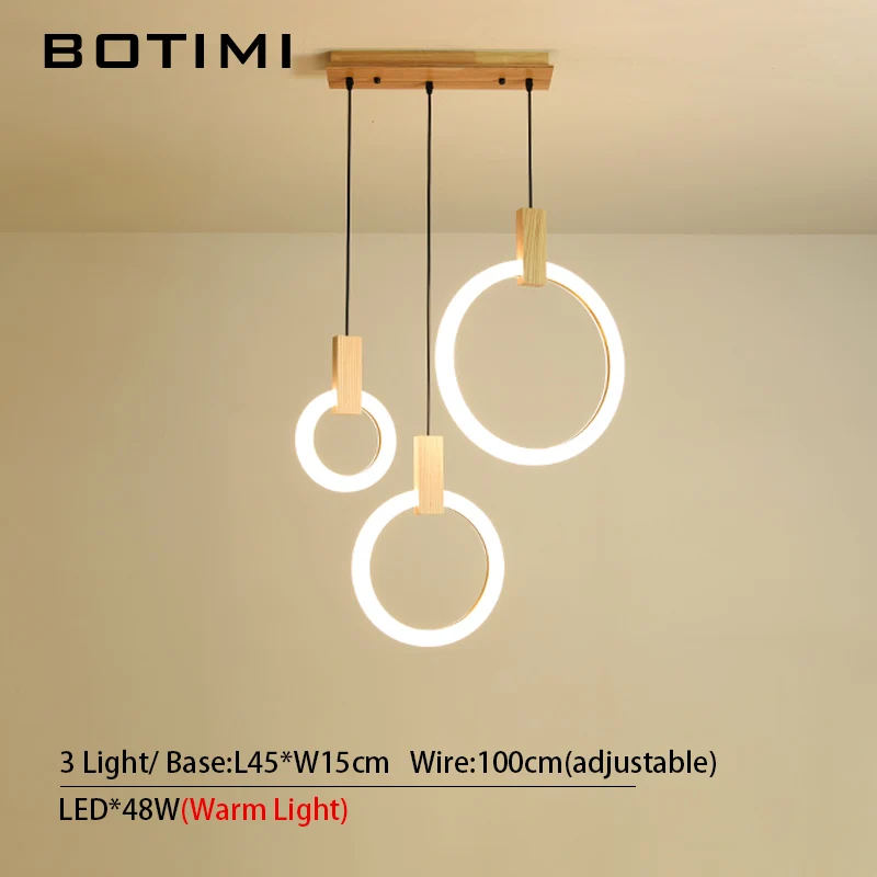 BOTIMI Rings 220V подвесной светильник s для столовой арт деко деревянный светодиодный подвесной светильник для лестницы Светильник для ресторана отеля - Цвет корпуса: 3 Light
