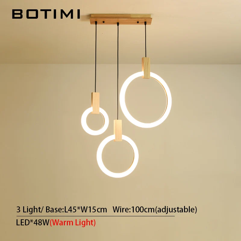 3 Light BOTIMI Rings 220V подвесной светильник s для столовой арт деко деревянный светодиодный подвесной светильник для лестницы Светильник для ресторана отеля - Цвет корпуса: 3 Light