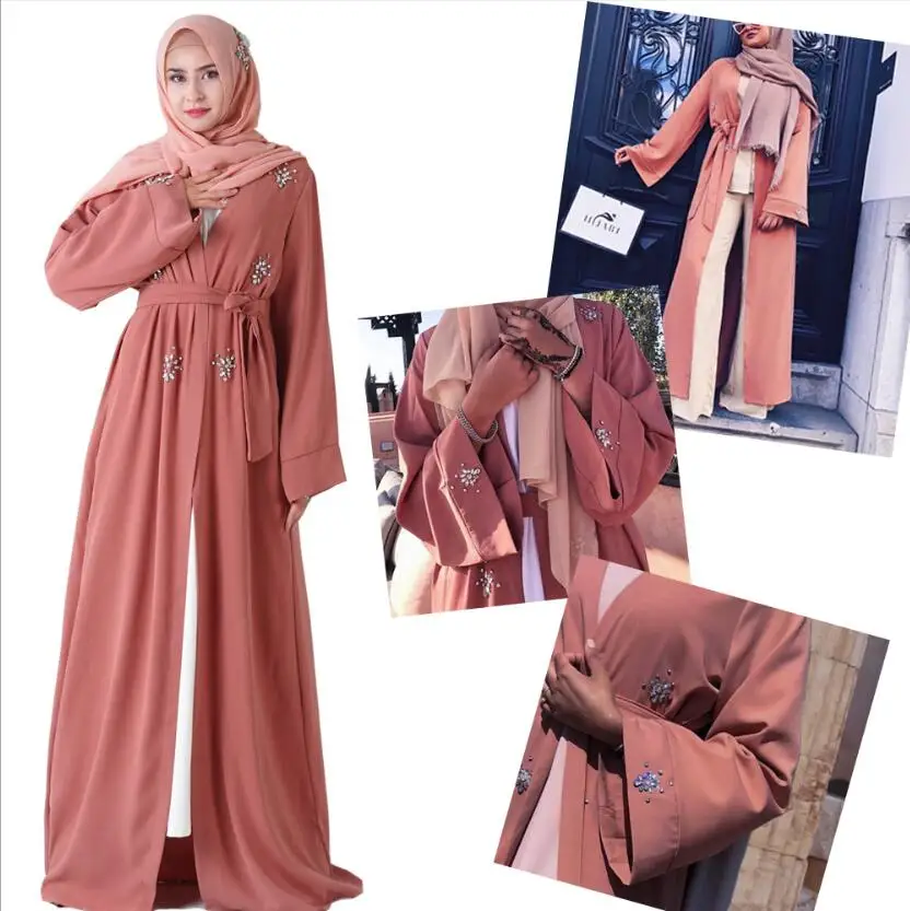 Платье мусульманское abaya для женщин ручной работы со стразами Vestidos Musulmanes черное исламское Kleding Caftan пальто Дубаи халаты