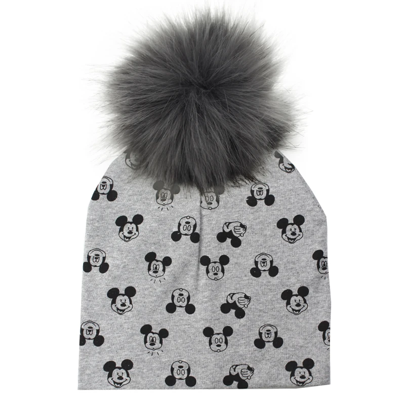 New Baby Cap Cotton Faux Fur Pompom Hat For Boy And Girl autumn and Winter Hat skullies beanies Children's Hats Caps Bonnet